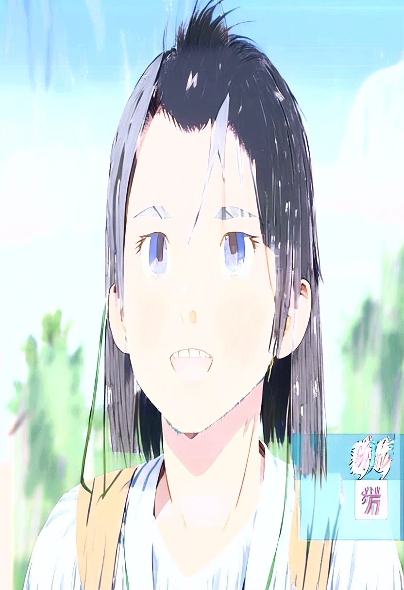 Create complete character model Rin Nanakura, the anime GIJI HAREM, based on reference image, change clothing style to a white blouse, wear a black miniskirt, daring pose, preserving his expression on his face
