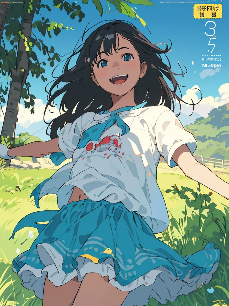 reasonable design, Clear lines, High Sharpness, (highest quality,8K,Perfect sharpness,Ultra fine,High resolution,masterpiece:1.2), Perfect Anatomy:1.5, Official Art, Illustrations that tell a story, (Whitish background:0. 9）、Body Positivity、More Mr.Physical expression、（Random and mischievous poses）、Perfect beauty、Perfect beautiful face、Strong winds、A rich expression、Dynamic composition、smile、Golden ratio composition、colorful、（Mr.Different angles and perspectives）、anime art、mini skirt、（Overcoming stereotypes）、 Glowing Skin、（Natural beauty）、smile、bangs、Straight Hair、（Soft and flowing hair）、（Rural Scenery）、（Nostalgic atmosphere）、Insert up to the thighs、（Playful and carefree）、（More Mr.Ethnic characters）、（innocent attitude）、（Sunny atmosphere）、Skirt flipped up、（Bright colors）、Belly button exposed、Beautiful Eyes、A skirt fluttering in the wind、Put it in to your feet、Some composition patterns、sensuous、Geometric pattern、emotional、Symposium cover、