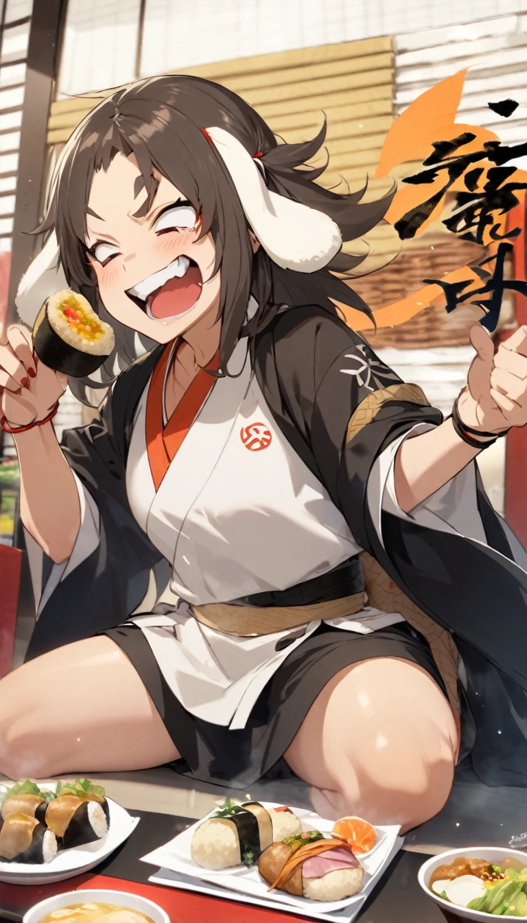 NSFW,​masterpiece,top-quality,Girl eating sausage stuck on a skewer in the shape of male genitalia,Summer Festivals,Night shrine,A dark-haired,The long-haired,open open mouth,White and light blue yukata,droolng,troubled look,Red face