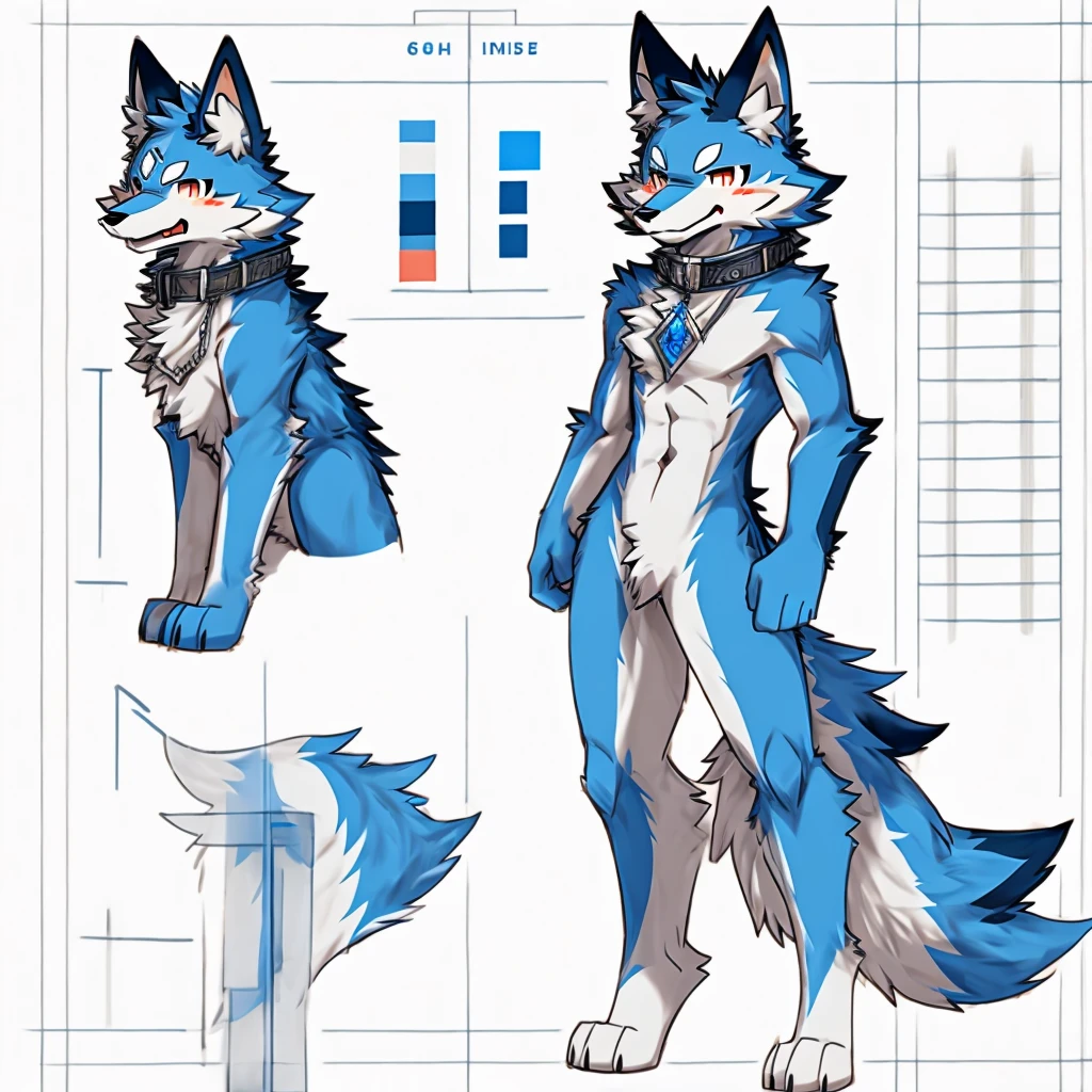 A base sheet template of a furry kemono wolf blue.