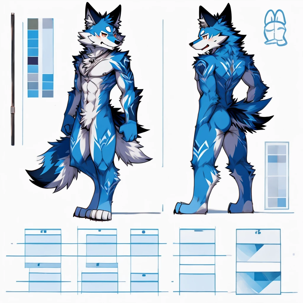 A base sheet template of a furry kemono wolf blue.