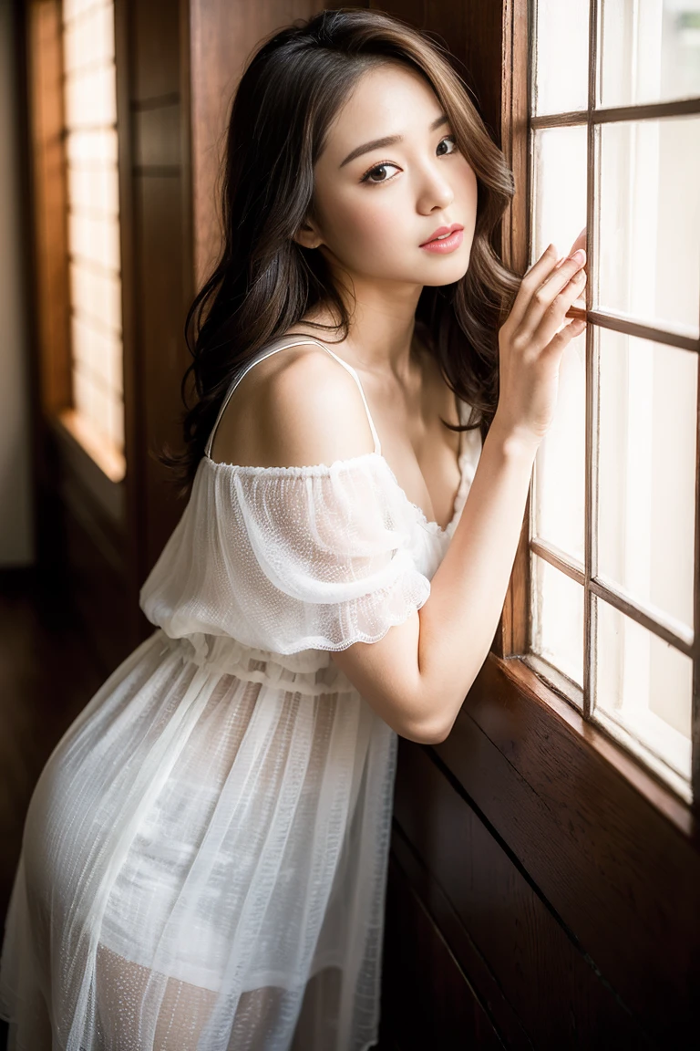 Dark brown hair、Light brown eyes、Japanese actress、 Lady、I am about 40 years old...、(Intricate details:1.2)、(Which is higher???:1.4)、 (Ultra-high resolution:1.2)、Ultra-high resolution、(fine adjustment)、(Detailed facial features)、Hmph、8k解像度、D cup size breasts、Long Hair、Large windows、Extravagant space、relax、、,Full body photo、Head to toe shot、Beautiful feet、Camisole dress、Beautiful feet、A refreshing room filled with sunlight、she, household items, (plant:0.8), Fashion Hub, Extremely detailed, Very detailed, Realistic, Hourglass Shaped Body, Obscene pose,、、私 cry a lot、tears、person on the left、White wall、White floor、diagonally from below、please lift your chin、Put your butt against the wall、relaxした表情、Pose of Weakness、(auraroid photo:1.2)、From outside the window、Transparent painting、8k、32k、Highest quality、(Details of both eyes)、1 girl、elegant、(Loose dress :1.4)、sunset、sit、(Low - Angle、I looked up and saw this:1.2)、Hilarious、Leaning against a wall、Looking into the camera、
