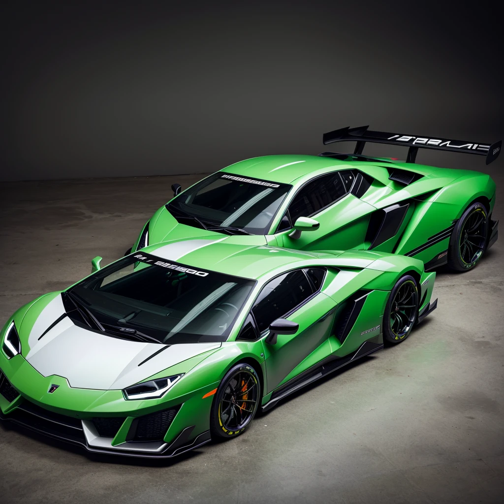 2025 green super Lambo hydrogen sports race bodykit, sports tires, race performance rims, custom bodykit, white studio