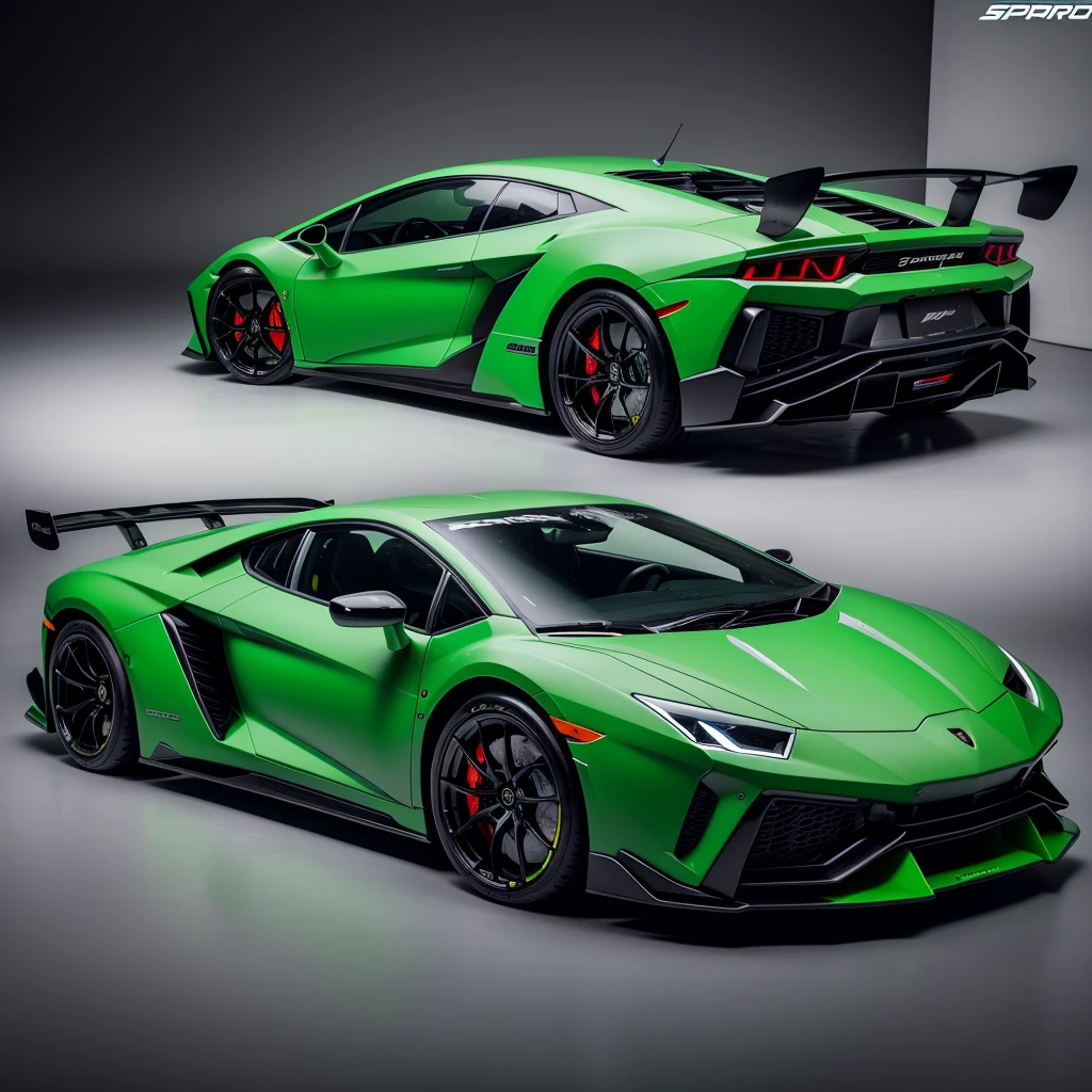 2025 green super Lambo hydrogen sports race bodykit, sports tires, race performance rims, custom bodykit, white studio 
 