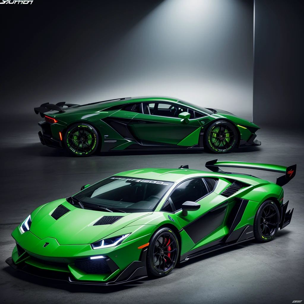 2025 green super Lambo hydrogen sports race bodykit, sports tires, race performance rims, custom bodykit, white studio