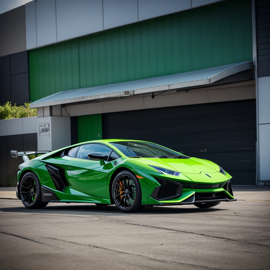 2025 green super Lambo hydrogen sports race bodykit, sports tires, race performance rims, custom bodykit, white studio