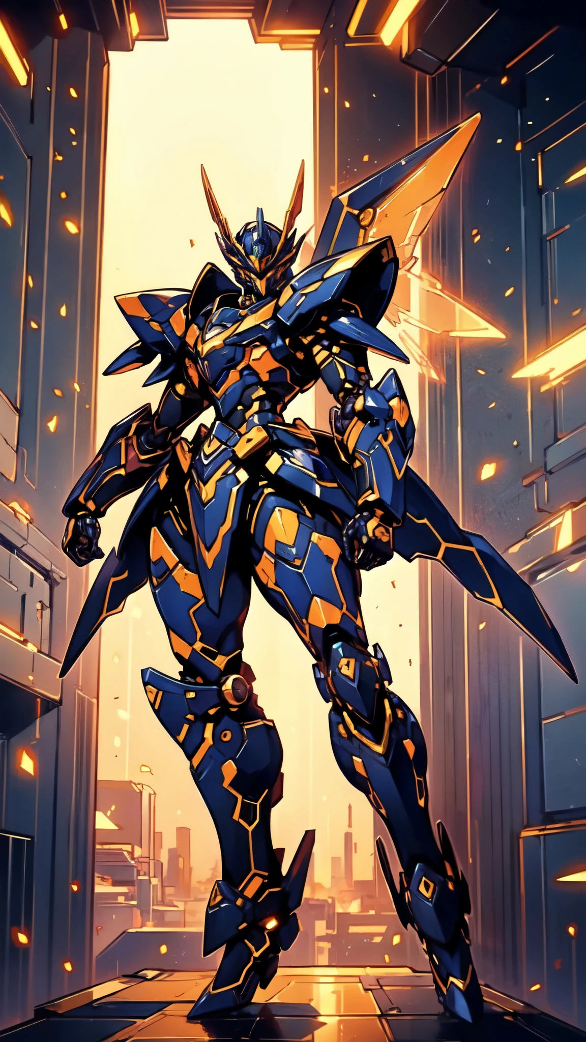 (masterpiece:1.5, best quality:1.5, extremely delicate:1.5), humanoid Mecha, fully enclosed shoulder guards, matching arm and leg guards, full body, full armor, the design balances heavy with agility, (the color scheme is primarily white with red and blue accents, the concept Inspired by Super robot, organic biotech armor, standing, floating high above the futuristic sci-fi city), exquisite and mature art style, (aura effect, energy, glowing eyes, the armor glows), ((RRS:1.2)), metallic, dramatic, high definition, highres, ultra-detailed, ultra-fine painting, professional, perfect body proportions, anatomically correct, symmetrical face, extremely detailed eyes and face, high quality eyes, creativity, RAW photo, UHD, 32k, Natural light, cinematic lighting, masterpiece-anatomy-perfect