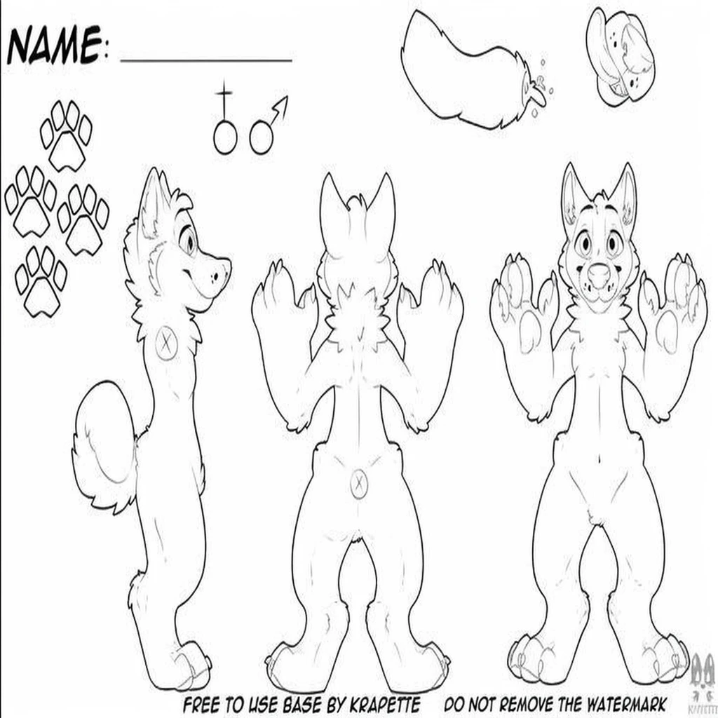 A base sheet template of a furry kemono wolf blue.