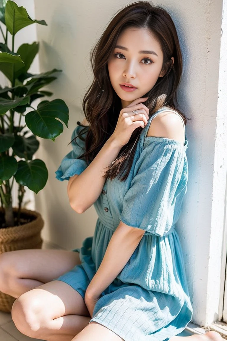 Dark brown hair、Light brown eyes、Japanese actress、 Lady、I am about 40 years old...、(Intricate details:1.2)、(Which is higher???:1.4)、 (Ultra-high resolution:1.2)、Ultra-high resolution、(fine adjustment)、(Detailed facial features)、Hmph、8k解像度、D cup size breasts、Long Hair、Large windows、Extravagant space、relax、、,Full body photo、Head to toe shot、Beautiful feet、Camisole dress、Beautiful feet、A refreshing, sunny bedroom、On the bed、she, household items, (plant:0.8), Fashion Hub, Extremely detailed, Very detailed, Realistic, Hourglass Shaped Body, Obscene pose,、、私 cry a lot、tears、person on the left、White wall、White floor、diagonally from below、please lift your chin、Put your butt against the wall、relaxした表情、Pose of Weakness、(auraroid photo:1.2)、From outside the window、Transparent painting、8k、32k、Highest quality、(Details of both eyes)、1 girl、elegant、(Loose dress :1.4)、sunset、sit、(Low - Angle、I looked up and saw this:1.2)、Hilarious、Leaning against a wall、Looking into the camera、