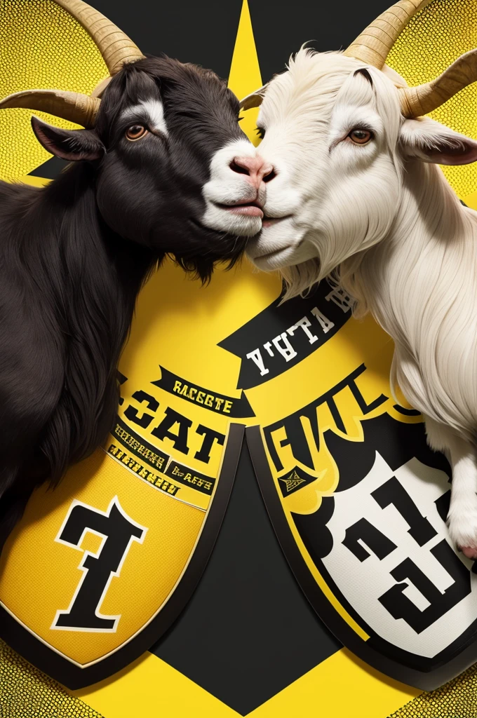 Create a football team shield in yellow and black with two goats facing each other 