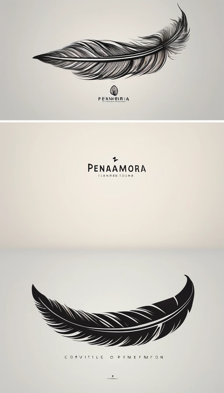 A minimal, modern, simple, cinematic logo design for the brand “Penamemoria". Create a modern, minimalistic, high-quality, logo of a feather that convey a sense of memories and dreams