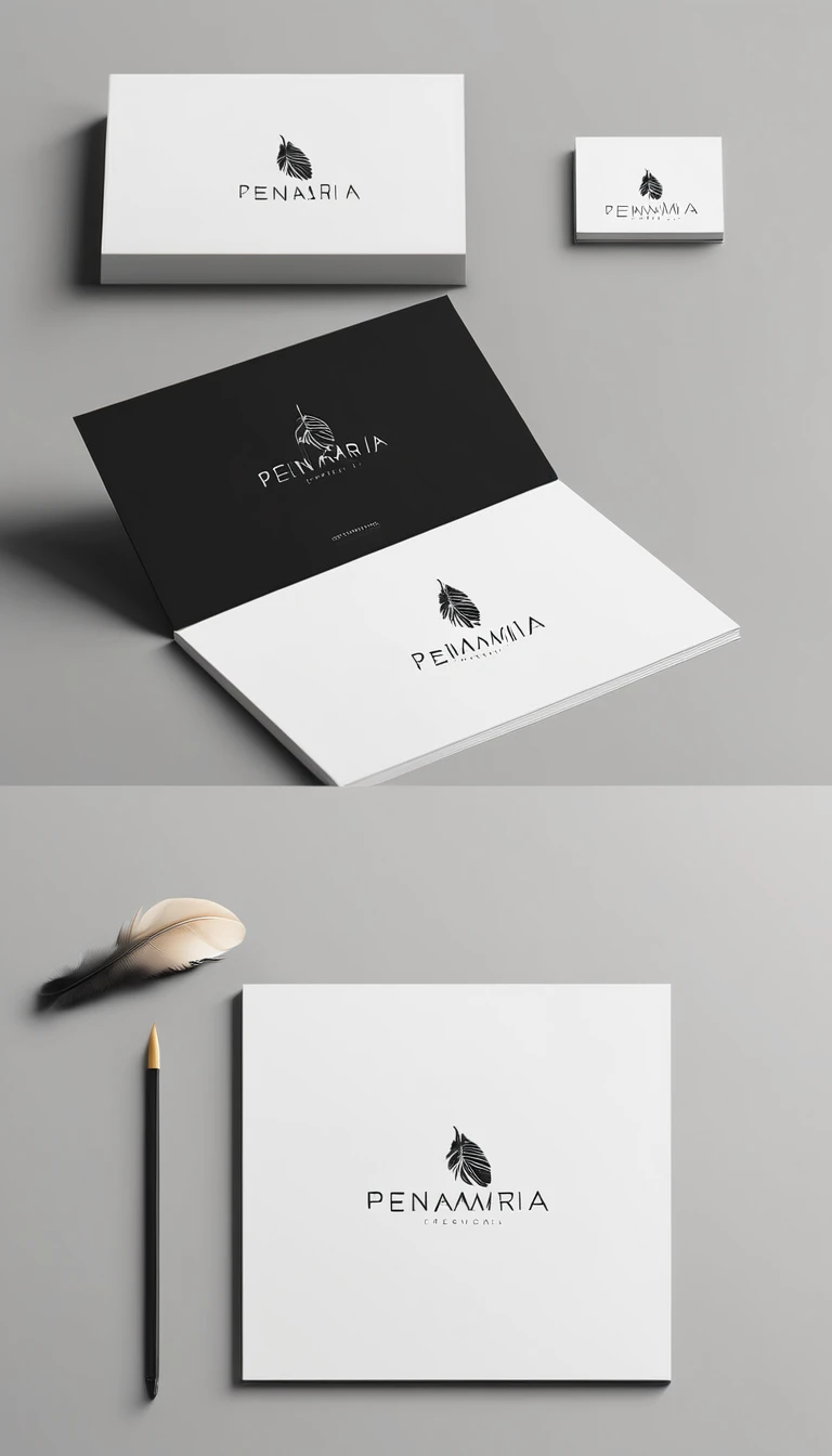 A minimal, modern, simple, cinematic logo design for the brand “Penamemoria". Create a modern, minimalistic, high-quality, logo of a feather that convey a sense of memories and dreams