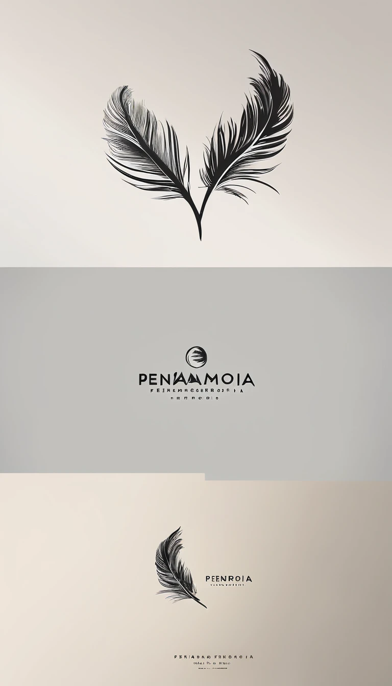 A minimal, modern, simple, cinematic logo design for the brand “Penamemoria". Create a modern, minimalistic, high-quality, logo of a feather that convey a sense of memories and dreams