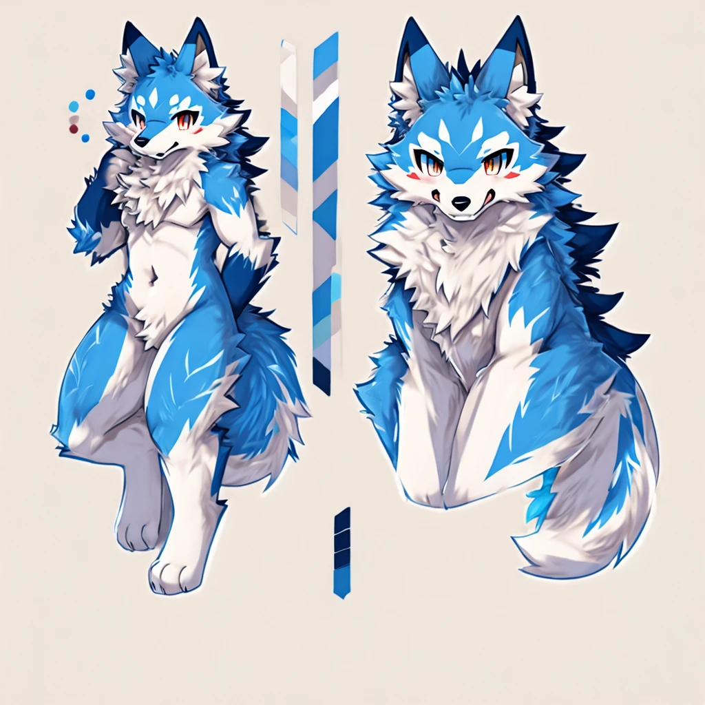 A base sheet template of a furry kemono wolf blue.