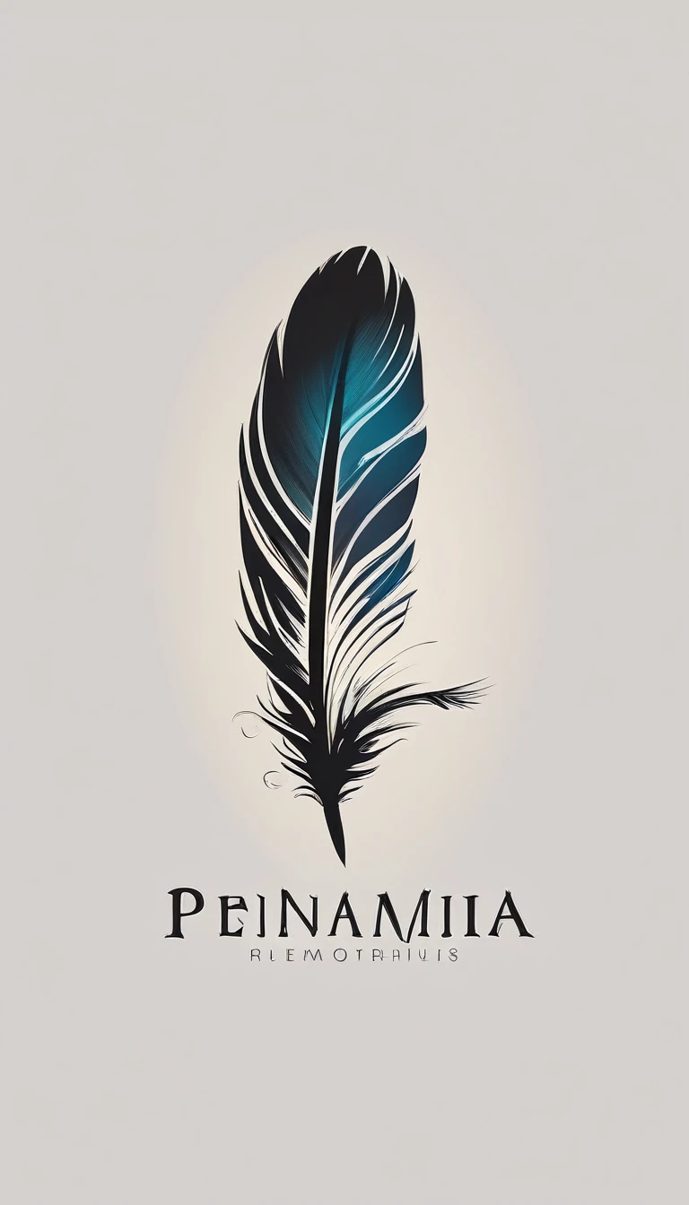 A minimalist, fantastic, poetic, dreamy, captivating, memorable, masterpiece, modern, simple logo design of a boy and a feather for the brand “Penamemoria". The logo must convey a sense of music, stories and dreams. Minimalistic logo design of a boy and a feather.