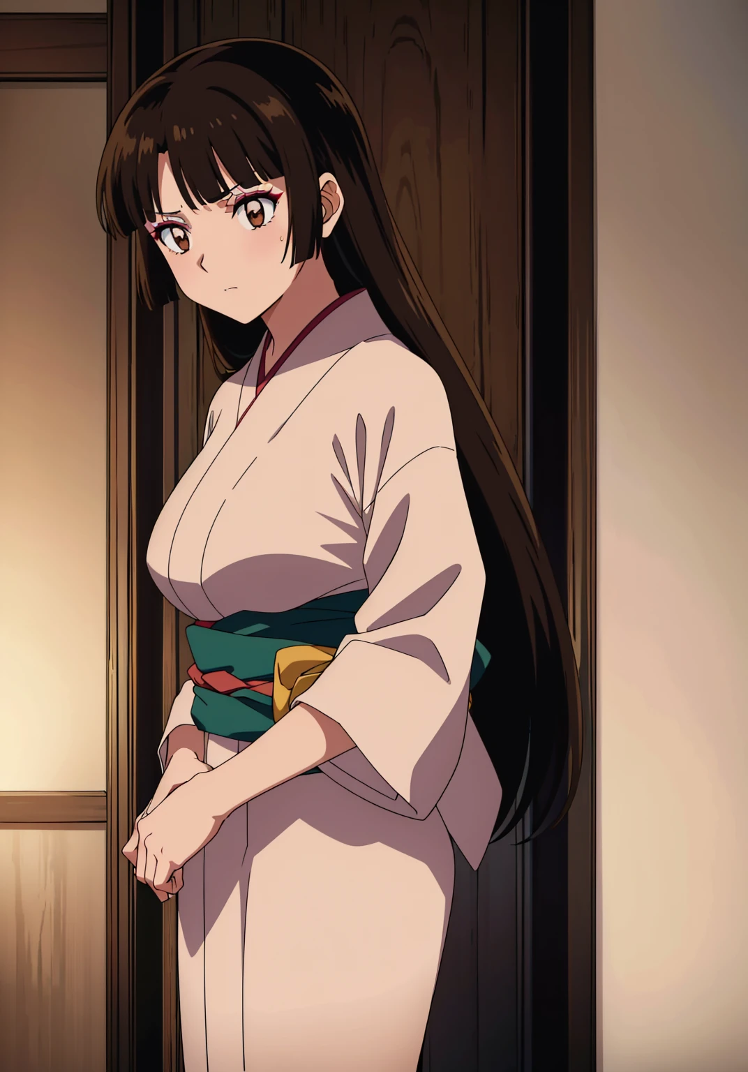 Coral,(((((long、Brown Eyes、Eyeshadow))))) 、(((((tits)))))、((((kimono、tits))))、Sweaty、Solo,Sad face,sad、((((Sad face))))、anime、（（（（NSFW））））、(masterpiece、Highest quality)、Best Quality, Mastepiece, 超High resolution, ((Mastepiece:1.4, Best Quality)), ((Mastepiece, Best Quality))、 (超High resolution:1.2), High resolution、perfection、Mastepiece, Best Quality, Detailed , Soft Dim Lighting, Add_Details, Good lighting、Very detailed、Very detailedCGユニティ8Kでの壁紙、An illustration、((Beautiful detailed face))、( ((Super detailed )))、High resolutionAn illustration、((An illustrationベスト))、Highly detailed eyes、perfectionな照明、(NSFW:1), (((masterpiece))), Adult women、Mature Woman、(1 person)、Solo Focus、Shiny skin、 Beautiful girl with beautiful details, Very cute, Beautiful girl with beautiful details, Professional photography lighting, Very detailed目と顔, Eyes with beautiful details、Beautiful detailed hair, Beautiful detailed cold face、 (Dark Shot:1.4), (Best Shadow), In the darkness, Deep Shadow,