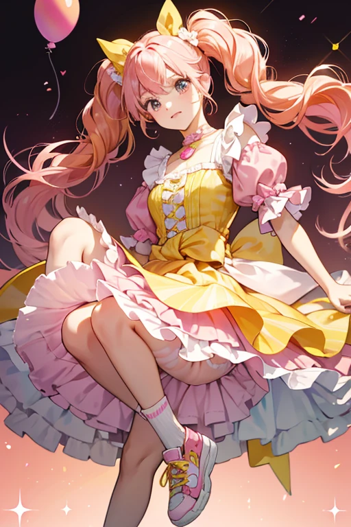 Sweetie is a fair-skinned girl with black button eyes and pink swirled cheeks. Her hair is very curly and is pink with orange streaks. It's styled into two, wavy pigtails held by bright yellow bows. One pigtail is orange while the other is pink. Hanging from each pigtail and bow is a thick curled section of hair.

Sweetie wears a dress consisting of a very shiny top and pink balloon-sleeves. Around her waist is a white belt with pink and yellow candy print, while her skirt is in two big tutu-layers, one being pastel orange and the other pink. For shoes, Sweetie wears one pink sneaker, and one orange sneaker. Both of which have white socks and yellow laces. SPARKLE; GLITTER