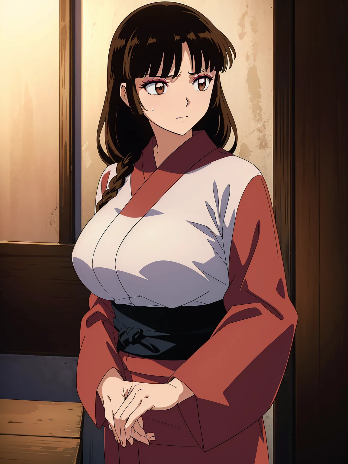 Coral,(((((long、Brown Eyes、Eyeshadow))))) 、(((((tits)))))、((((kimono、tits))))、Sweaty、Solo,Sad face,sad、((((Sad face))))、anime、（（（（NSFW））））、(masterpiece、Highest quality)、Best Quality, Mastepiece, 超High resolution, ((Mastepiece:1.4, Best Quality)), ((Mastepiece, Best Quality))、 (超High resolution:1.2), High resolution、perfection、Mastepiece, Best Quality, Detailed , Soft Dim Lighting, Add_Details, Good lighting、Very detailed、Very detailedCGユニティ8Kでの壁紙、An illustration、((Beautiful detailed face))、( ((Super detailed )))、High resolutionAn illustration、((An illustrationベスト))、Highly detailed eyes、perfectionな照明、(NSFW:1), (((masterpiece))), Adult women、Mature Woman、(1 person)、Solo Focus、Shiny skin、 Beautiful girl with beautiful details, Very cute, Beautiful girl with beautiful details, Professional photography lighting, Very detailed目と顔, Eyes with beautiful details、Beautiful detailed hair, Beautiful detailed cold face、 (Dark Shot:1.4), (Best Shadow), In the darkness, Deep Shadow,