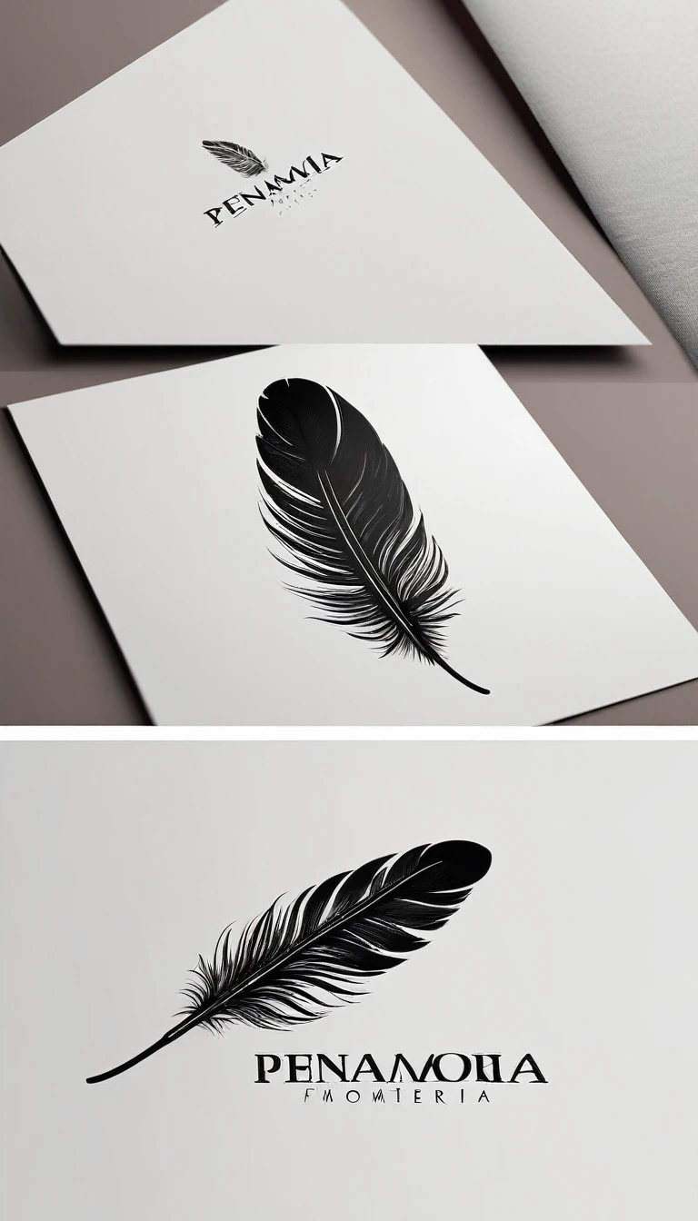 A minimal, modern, simple, cinematic logo design for the brand “Penamemoria". Create a modern, minimalistic, high-quality, logo of a feather that convey a sense of memories and dreams