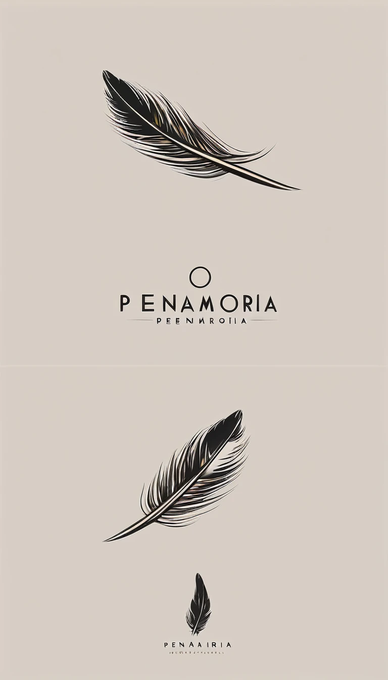 A minimal, modern, simple, cinematic logo design for the brand “Penamemoria". Create a modern, minimalistic, high-quality, logo of a feather that convey a sense of memories and dreams