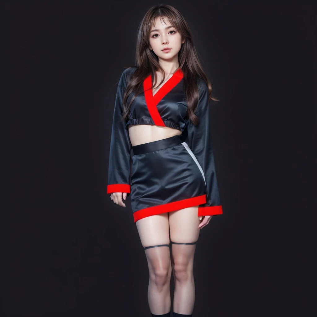 Kasumi, brown eyes, (best quality, ultra-detailed), (realistic:1.37), beautiful and detailed face, ultra-realistic texture, delicate face, delicate body, red lipstick, bright colors. High definition, 8K.
