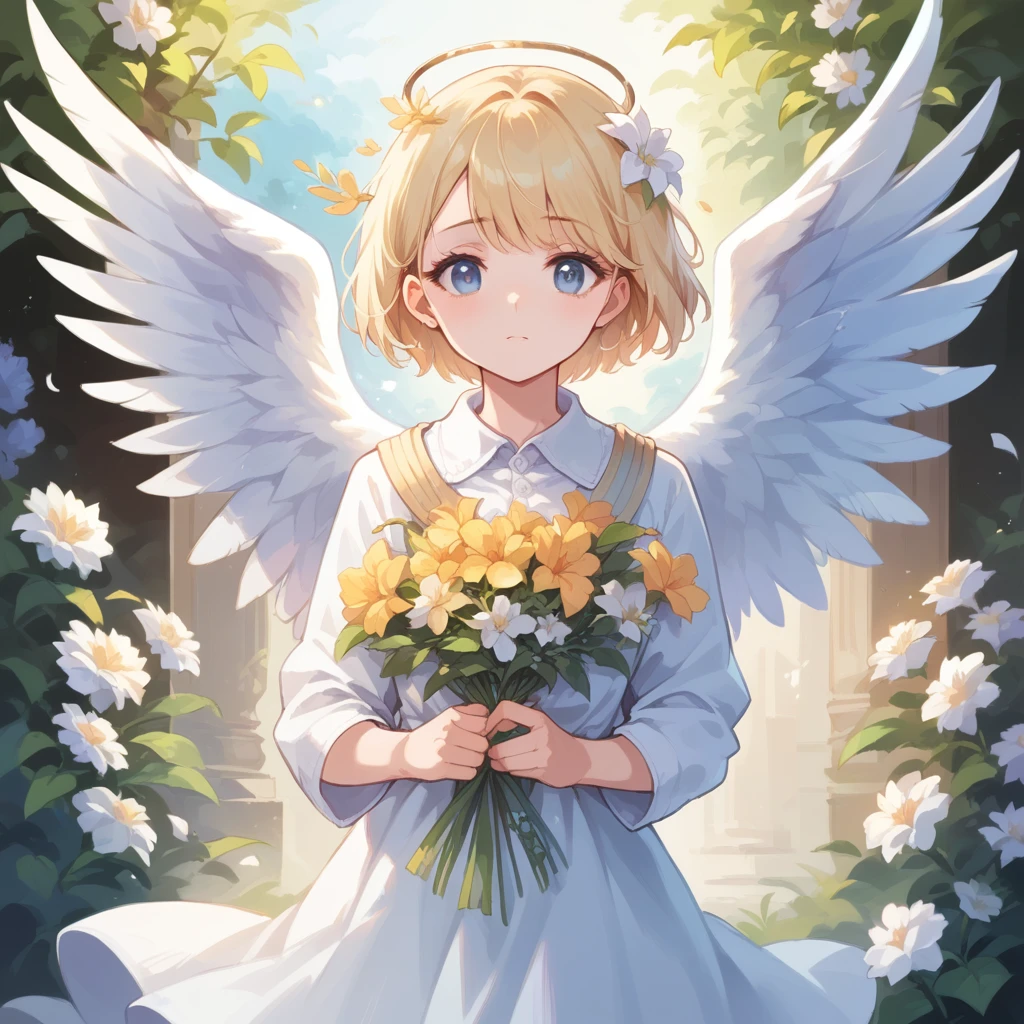 Behind the angel's wings,
One girl, masterpiece, Highest quality, Beautiful feathered back,short hair, Blonde,