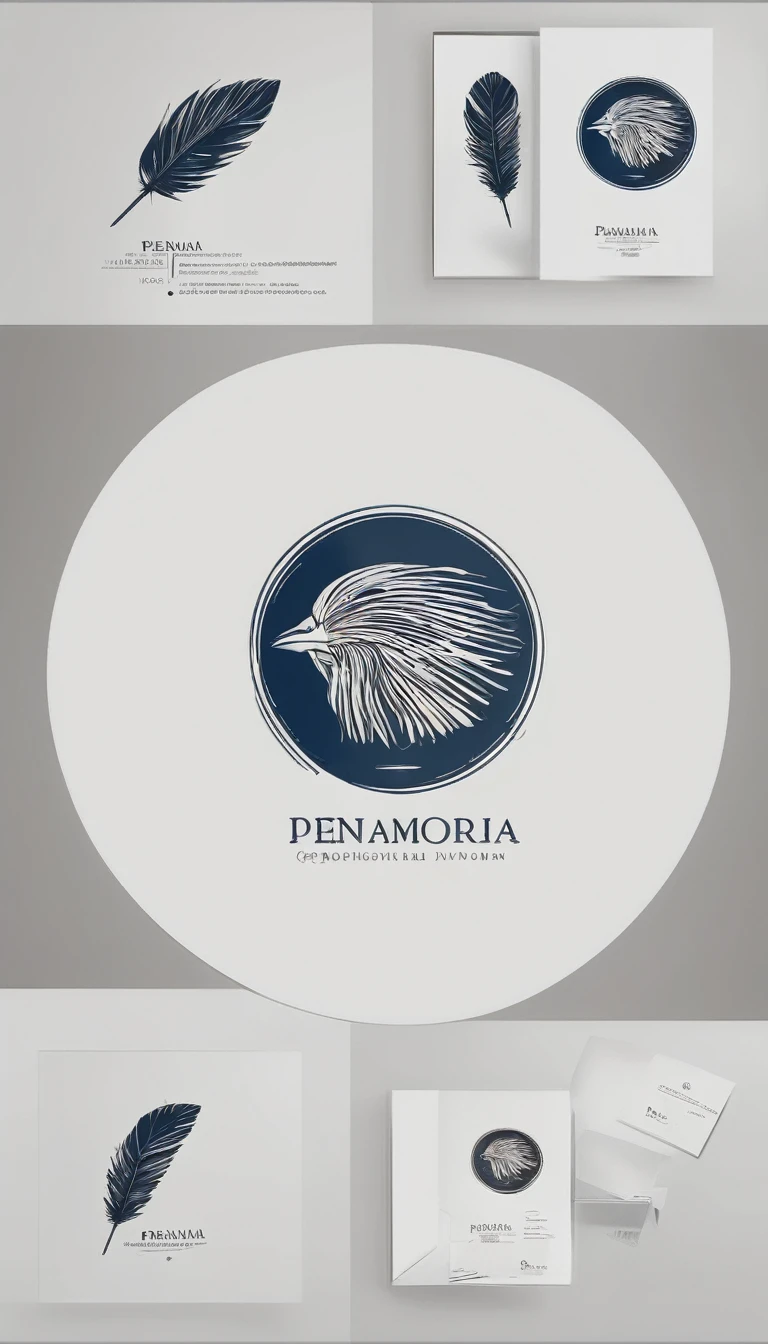 Create a minimal, modern, simple, inspirational, memorable, dream like logo design of a boy and a feather for the brand “Penamemoria".