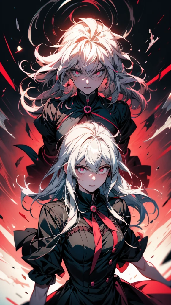 Anime girl holding a gun, nagito komaeda, Gwaiz, Yandere, gapmoe Yandere grimdark, change, gapmoe Yandere, fubuki, splash art anime change,  In a dress, by Kamaguruka, Beautiful and detailed anime art, portrait gapmoe Yandere grimdark, by Shimo
