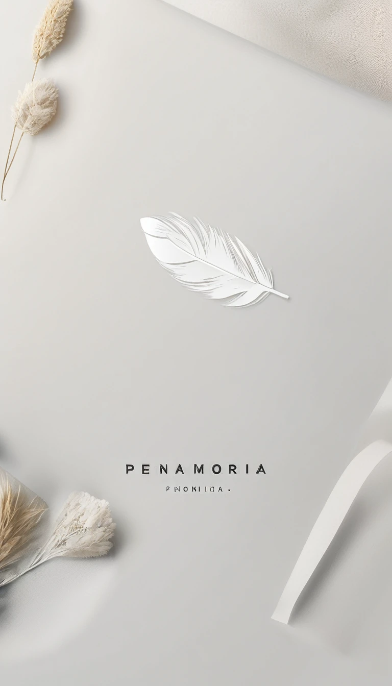 A minimal, modern, simple, cinematic logo design for the brand “Penamemoria". Create a modern, minimalistic, high-quality, logo of a feather that convey a sense of memories and dreams.