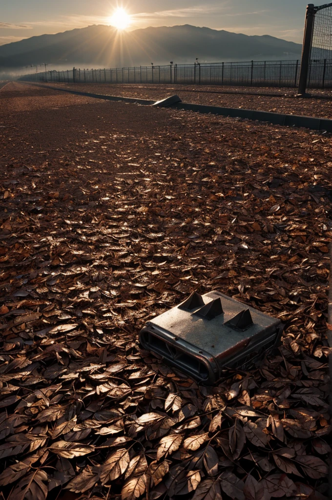 The word hellcatraz metallic with dead leaves, blood and apocalypse 
