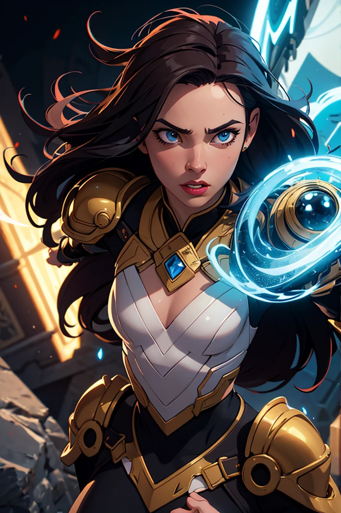 a young woman, brown mid-length hair, master martial artist, fantasy character, detailed face,beautiful detailed eyes,beautiful detailed lips,extremely detailed eyes and face,longeyelashes,graceful pose,action pose,dynamic movement,intricate costume design,detailed armor,fantasy elements,glowing aura,volumetric lighting,cinematic lighting,vibrant colors,dramatic lighting,epic fantasy art,cinematic quality,masterpiece,best quality,8k,highres