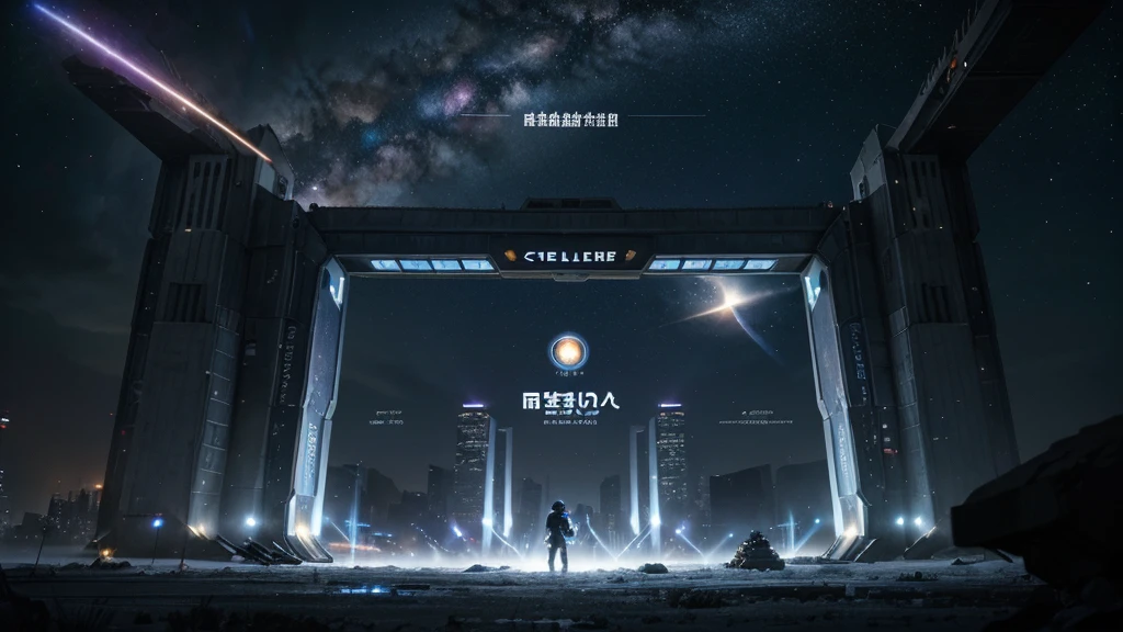Promotional poster AI generated example describing the poster layout： Central display main characters，The characters of the mecha camp and the alien camp are distributed on the left and right sides.。 Background uses bright starry sky、Portals and high-tech city elements。 Place a prominent game title at the top《Cosmic Confluence》。 The slogan &quot;Explore Infinite Possibilities&quot; is placed at the bottom.，Across the Multiverse！&quot; and a brief introduction to the game features、Release date and platform information。 Tone and detail： Use bright blue and purple as the main colors，Gold and silver are secondary colors。 Adding light effects and energy fluctuation effects，Enhance visual impact。 Foreground characters are detailed，The background is layered，Highlight the interaction between characters and background。