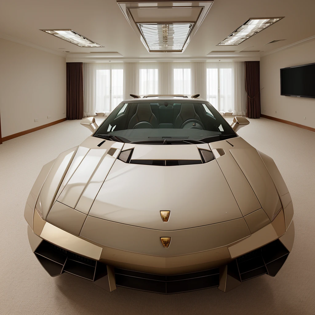 Back view of a lambo in a showcase room