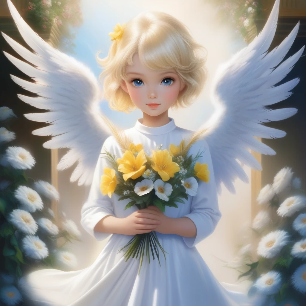 Behind the angel&#39;s wings,
One girl, masterpiece, Highest quality, Beautiful feathered back,short hair, Blonde,