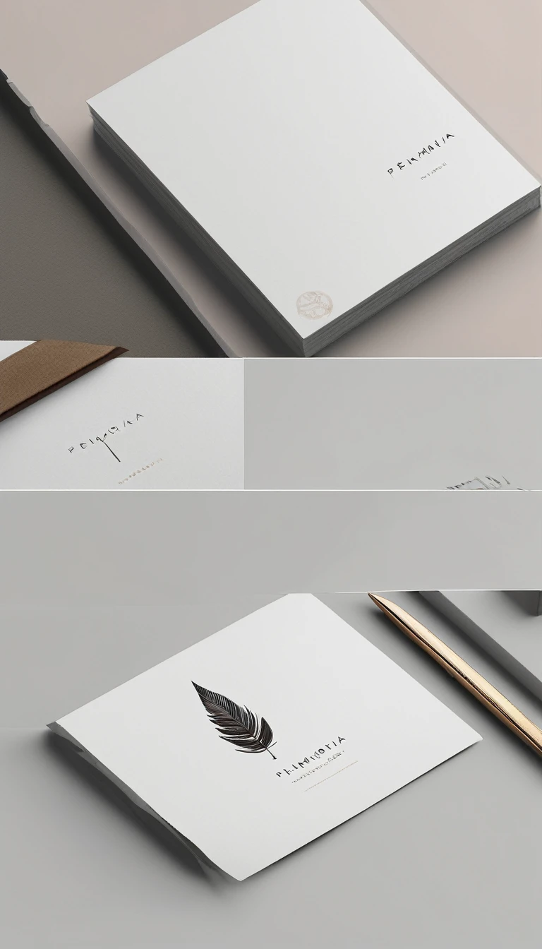 A minimal, modern, simple, cinematic logo design for the brand “Penamemoria". Create a modern, minimalistic, high-quality, logo of a feather that convey a sense of memories and dreams