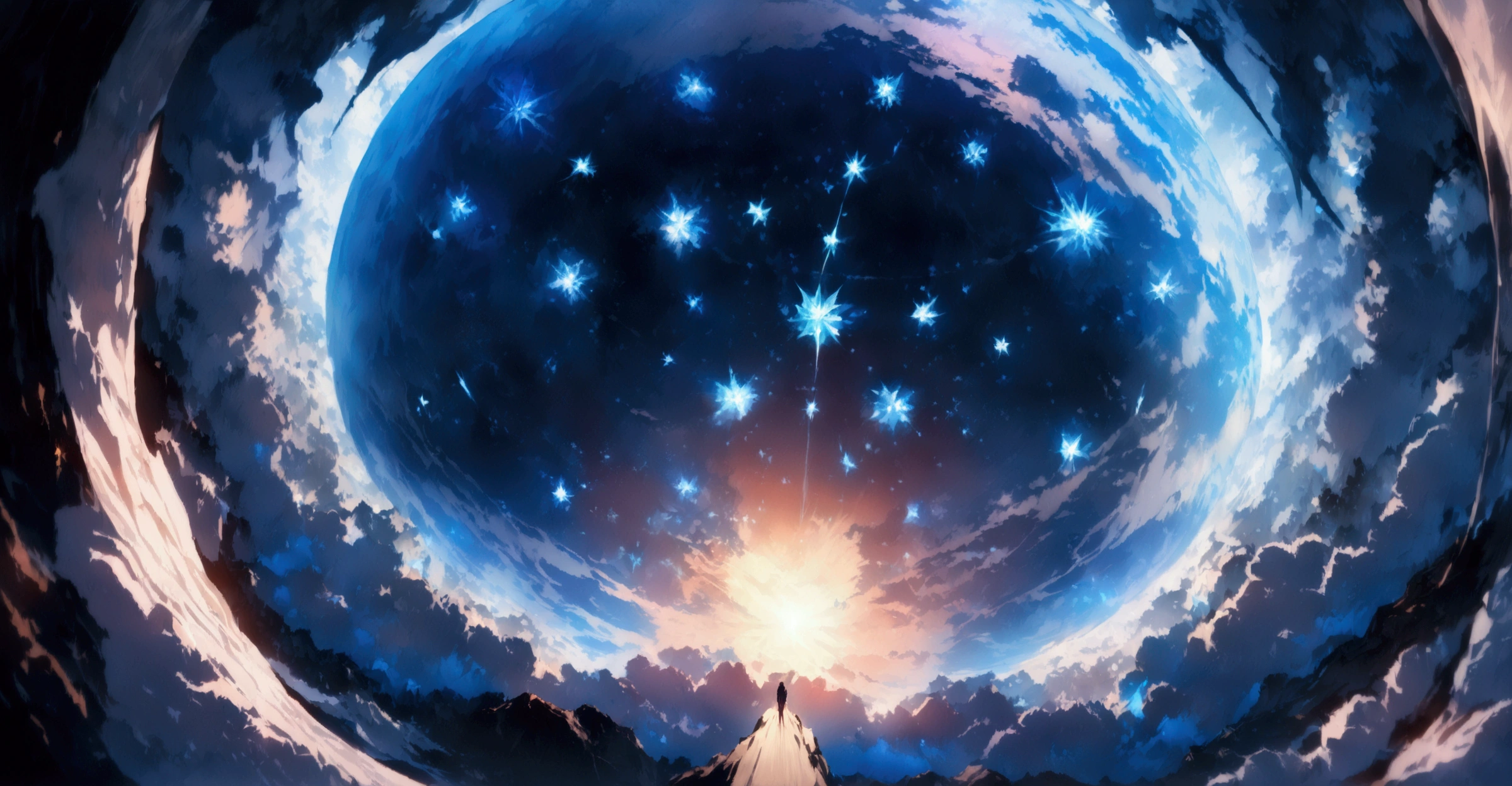 flat earth with ice walls around the edges, Very detailed CG Unity 8K 壁紙、Cinematic lighting、Lens flare、Beautiful detailed eyes、landscape、ultra HD、cloud、8K quality、Ultra Sharp、Real Light、surreal、Ridiculous Resolutions, High resolution, (masterpiece:1.4), Very detailed, View from above, space, floating