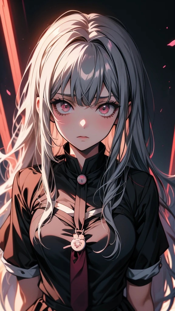 長い白い髪とblackいドレスを着たアニメの女の子が写真のポーズをとる, Gap Moe Yandere grimdark, portrait Gap Moe Yandere grimdark, Danganronpa digital art, Gap Moe Yandere, Gothic Maiden Anime Girl, nyaruko-san, black, Gray-haired, chiaki nanami from danganronpa, Anime Moe Art Style
