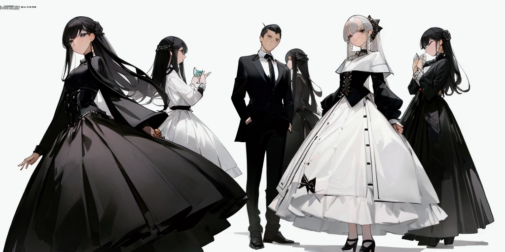Mr.々There are many women lined up in different poses.、White background、Photo studio、Simple lighting effects、fashion、Mr.々Hairstyle、White、High quality、Ultra high definition、Fashionable clothes、カジュアルfashion、Girly clothes、skirt、girl、Magazine photoshoot、fashionモデル、Posing