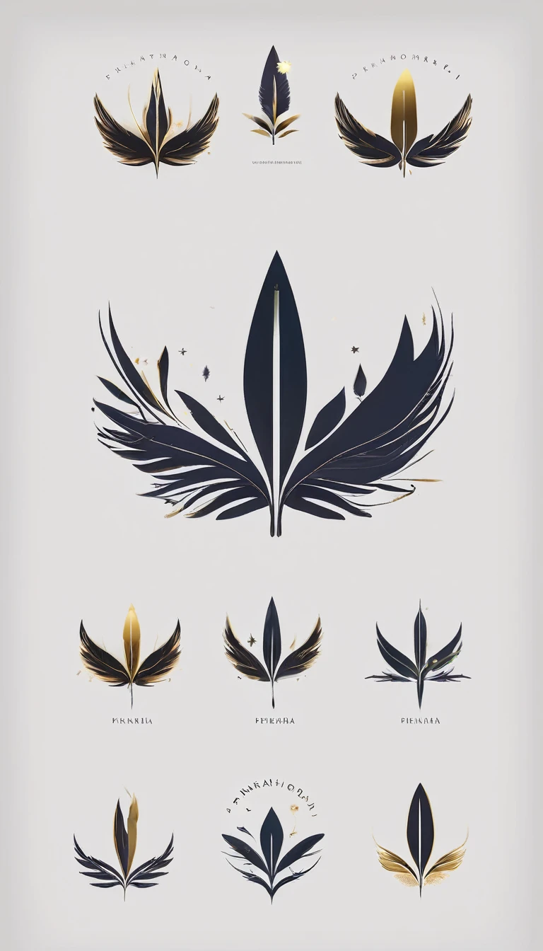A minimal, modern, simple, cinematic logo design for the brand “Penamemoria". Create a modern, minimalistic, high-quality, masterpiece, fantastic, poetic feather that symbolizes dreams and stories.