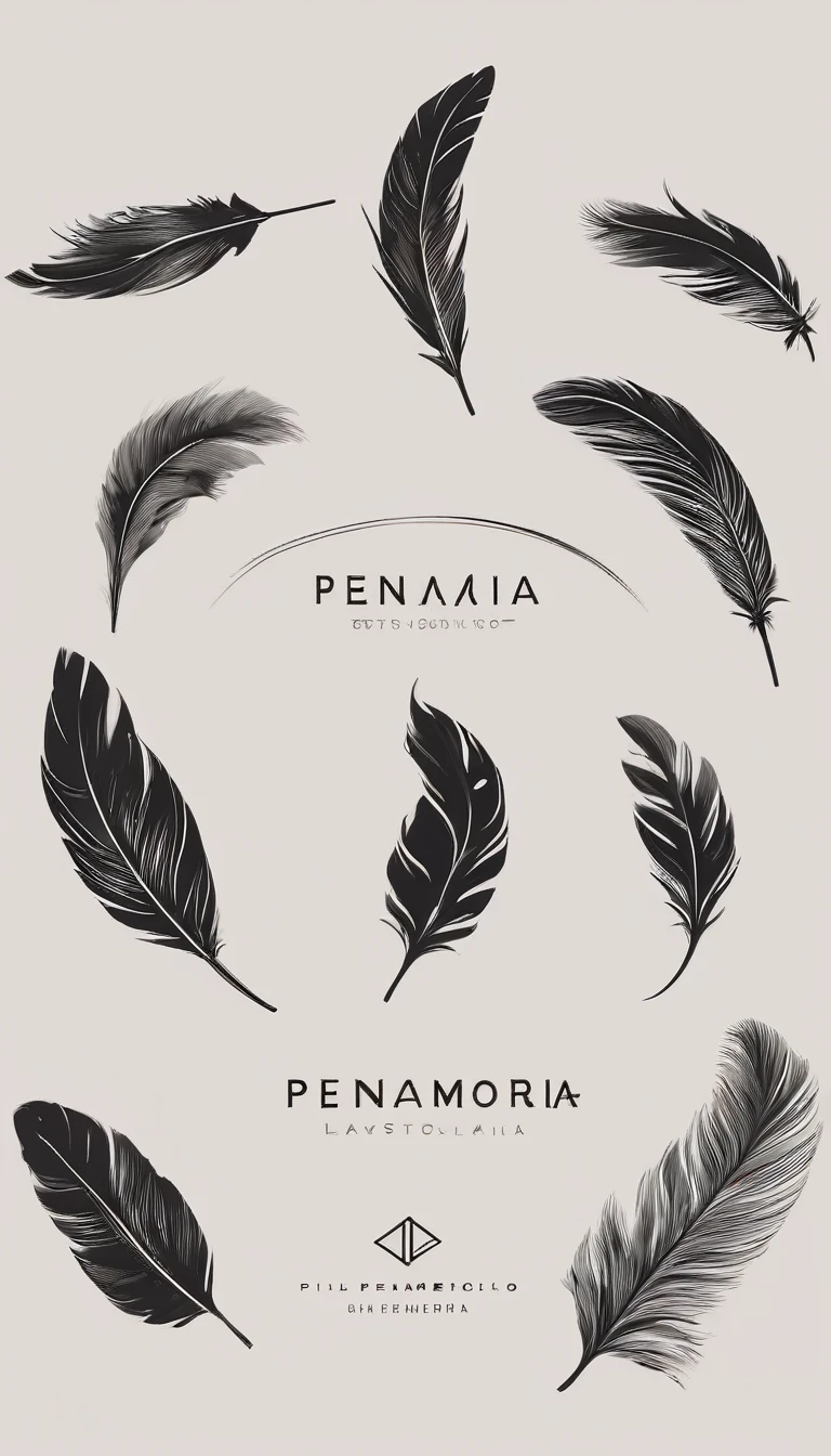 A minimal, modern, simple, cinematic logo design for the brand “Penamemoria". Create a modern, minimalistic, high-quality, masterpiece, fantastic, poetic feather that symbolizes dreams and stories.