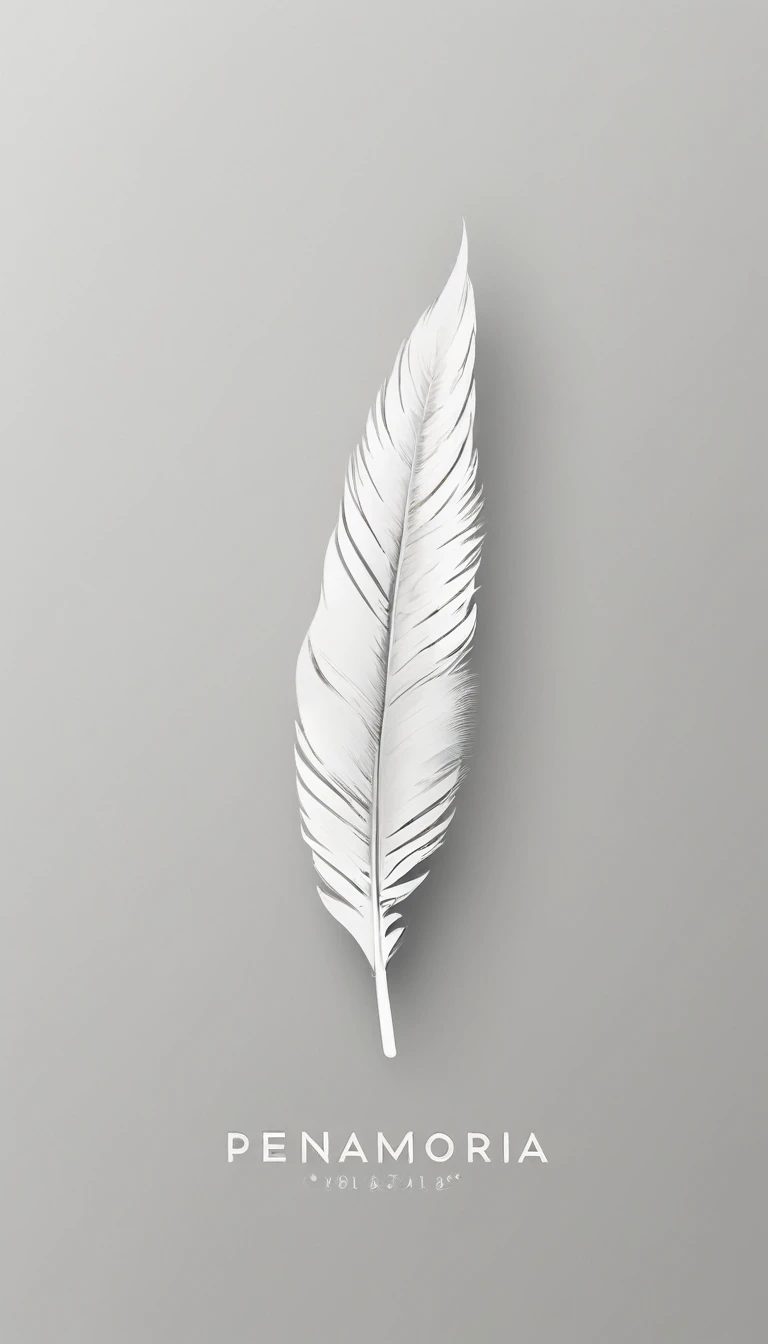 A minimal, modern, simple, cinematic logo design for the brand “Penamemoria". Create a modern, minimalistic, high-quality, logo of a dreamy. fantastic, poetic, masterpiece bird feather