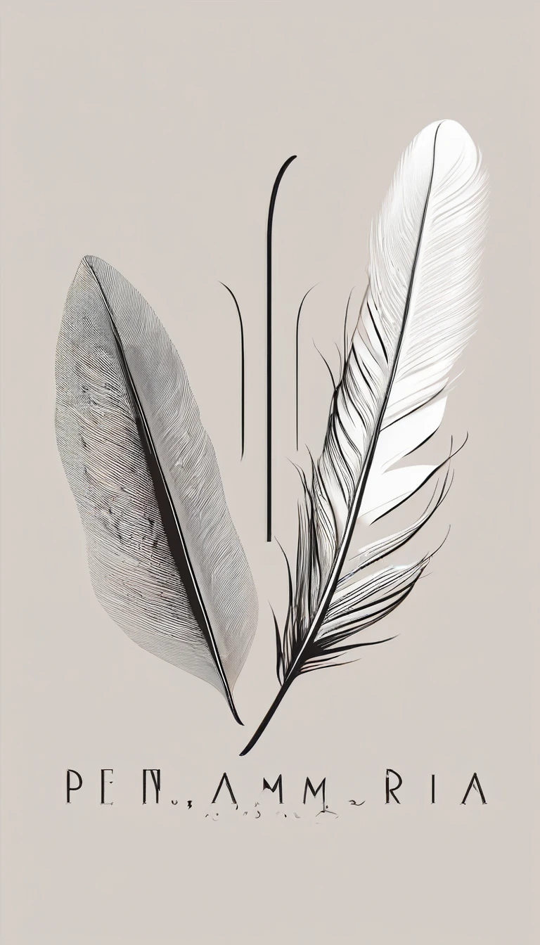 A minimal, modern, simple, cinematic logo design for the brand “Penamemoria". Create a modern, minimalistic, high-quality, logo of a dreamy. fantastic, poetic, masterpiece bird feather
