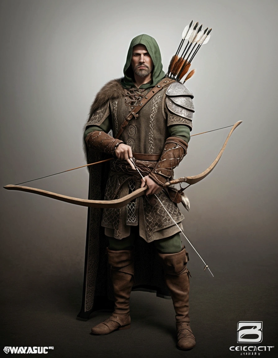 Celtic archer with animal skin and rustic clothes: ultra realistic and detailed