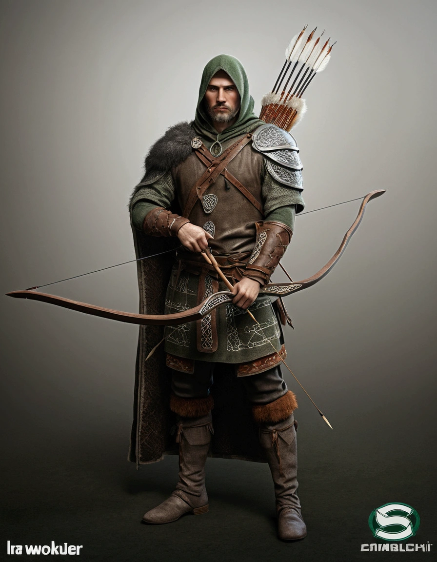 Celtic archer with animal skin and rustic clothes: ultra realistic and detailed