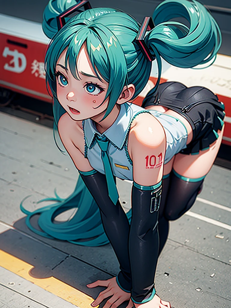 Browsing Caution，Cum on my chest，train，ahegao，On all fours，Vaginal,Heart-shaped pupils，Great Crowds，Hatsune Miku，train，Completely naked，blush，