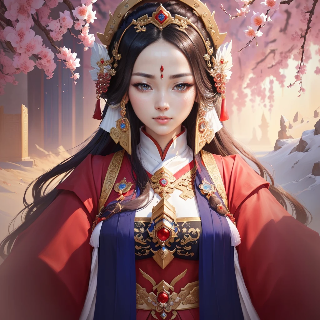 a painting of a woman in a red and blue dress, a beautiful fantasy empress, inspired by Lan Ying, chinese empress, queen of the sea mu yanling, ((a beautiful fantasy empress)), inspired by Ju Lian, ancient chinese princess, inspired by Li Mei-shu, ancient chinese goddess, inspired by Qiu Ying, inspired by Sim Sa-jeong, Highly detailed CG unit 8k wallpaper, masterpiece, High resolution, highest quality, highest quality real texture skin, Super Real, Digital Painting, Best image quality, 最High resolution, 8k, ((Highly detailed eyes and face, Beautiful eyes every detail)),