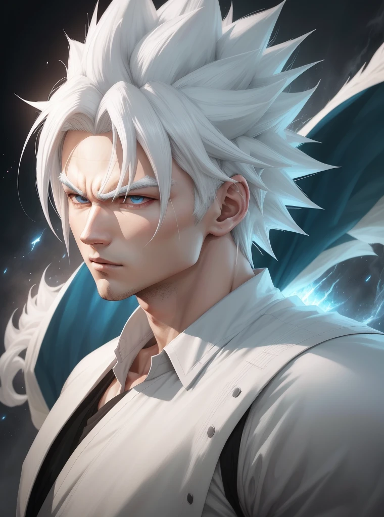 a close up of a person with a white hair and a white outfit, ultra instinct, an epic anime of a energy man, anime epic artwork, dragon ball concept art, highly detailed portrait of goku, super saiyan blue, super saiyan, 4 k manga wallpaper, detailed digital anime art, advanced digital anime art, detailed anime artwork, badass anime 8 k