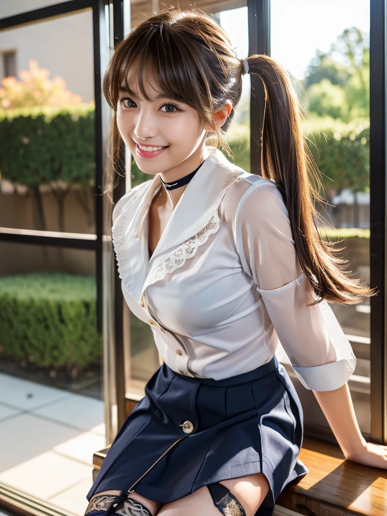 (Cowboy Shot:1.3),( masterpiece, Highest quality), 8k, ((Perfect Anatomy:1.2)),Beautiful Japanese Woman,,(One person:1.3), 20-year-old, Small face,(Cute Face:1.2),smile, Large breasts, ,Beautiful and detailed, Evenly spaced 1.2, Platinum blonde long hair,（Random Hairstyles）, (Highly detailed face and skin texture), Golden ratio beautiful face,White skin,(secretary:1.2),Random sexy poses、(Exposing the valley:1.3),(Exposing your thighs:1.2）,Gal Makeup,豪華な部屋で大胆なmini skirtをはいた23歳の女性, mini skirt,uniform,Japanese women,Bronze haired Japanese gal,Rear View, Bold Pose，Office Suits, Black Stockings, garter belt, White blouse, Choker Necklace, smile,Young and cute Japanese gravure idol, Japanese young gravure idol, Young Japanese sensual gravure idol, Young and slim Japanese gravure idol, Tabletop, Highest quality, Highly detailed RAW color photos, Professional Photos