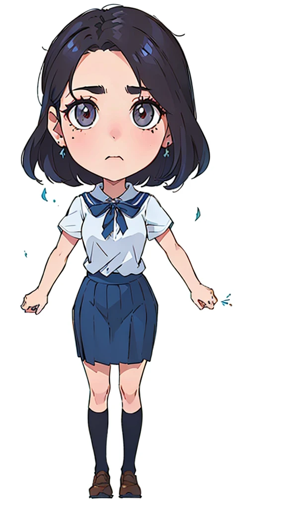 A 26-year-old female teacher wearing a blue hip skirt and a white shirt, Blow blow, Wearing a hip skirt, Wearing a hip skirt, Nagatoro, Samada, Anime vtuber full body model, Anime girl named Lucy, As anime character, Wear Japanese , JK, Full body pictures, Girl wearing, Single character full body, Girls stand, Style Anime,With earrings,There is a beauty mole in the corner of the left eye