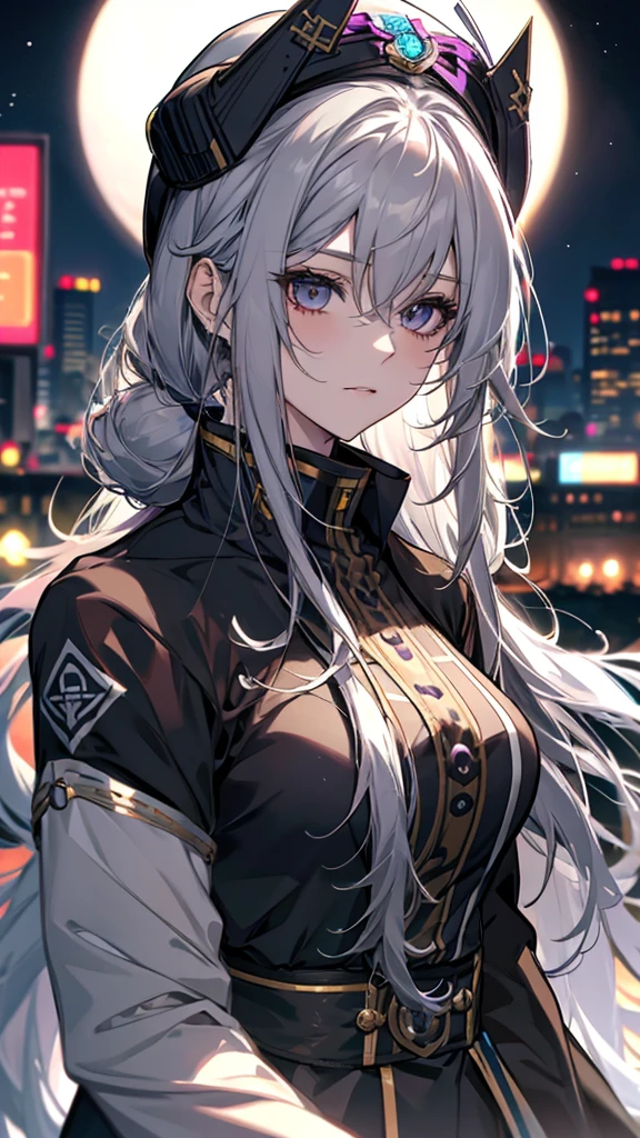 Anime girl with long white hair and purple hat, Gray-haired, perfect Gray-haired girl, Gray-haired少女, サイボーグ - Silver Haired Girl, Gray-haired, Cyberpunk Anime Girl, Nightcore, Gray-haired deity, Girls Frontline Style, Portrait Anime Astronaut Girl, Silver Haired Girl, Gweiz-style artwork
